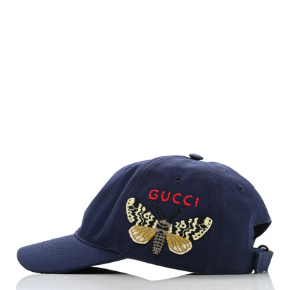 Gucci Cotton Moth Embroidered Baseball Hat 57 Navy 4 of 10
