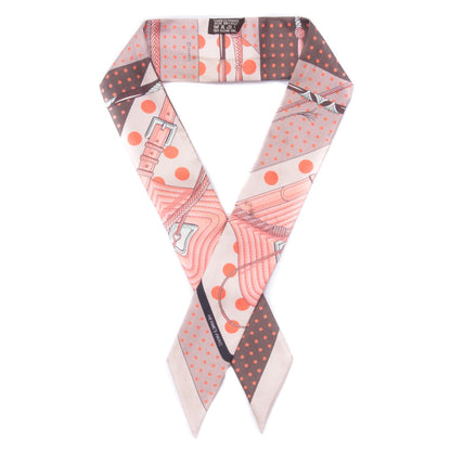 Hermes Silk Clic Clac a Pois Twilly Rose Nacre Marron Corail 1 of 7
