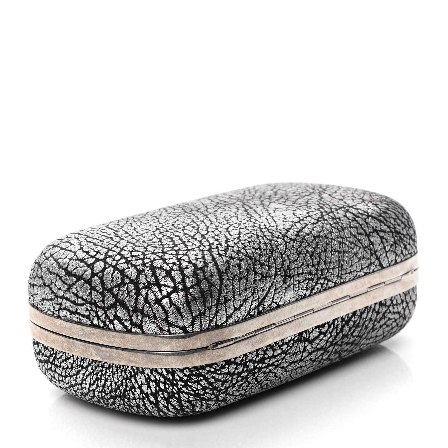Alexander McQueen Metallic Crackled Lambskin Skull Box Clutch Silver 3 of 4