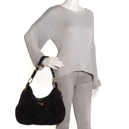 Prada Scamosciato Suede Hobo Nero Black 2 of 10