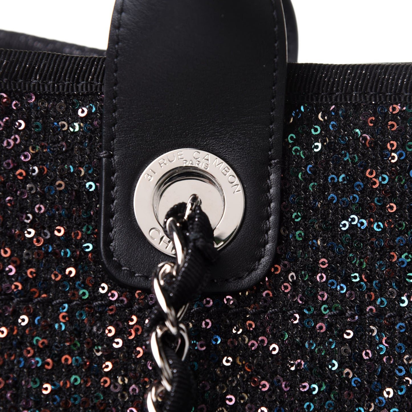 Calfskin Sequin Medium Deauville Tote Black