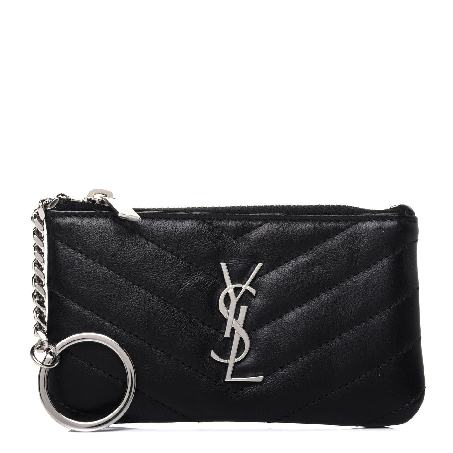 Calfskin Matelasse Monogram Key Pouch Black