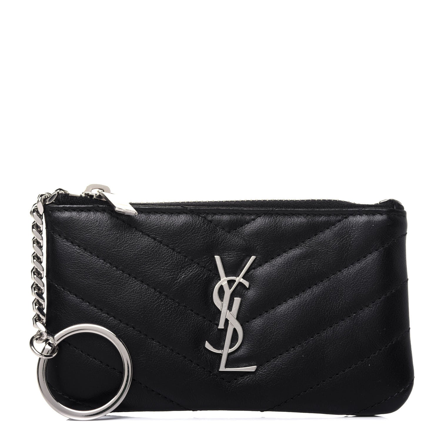 Saint Laurent Calfskin Matelasse Monogram Key Pouch Black 1 of 11