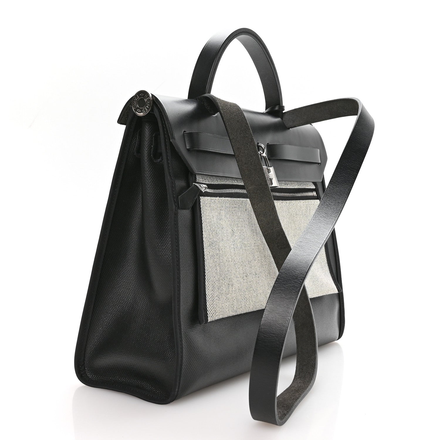 Hermes Toile H Berline Vache Hunter Herbag Zip PM 31 Black Ecru 4 of 12