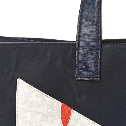 Fendi Nylon Vitello Elite Monster Eyes Tote Blue Scuro White Multicolor 8 of 16