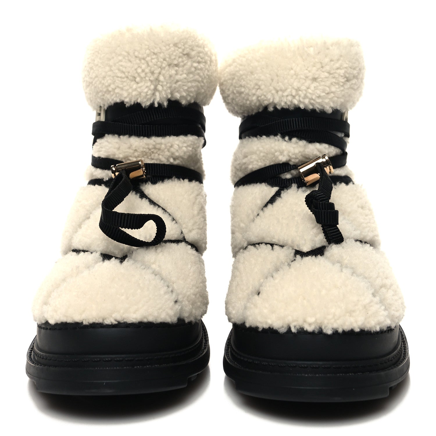 Chanel Shearling Nylon Grosgrain CC Ankle Snow Boots 40 Black 2 of 8