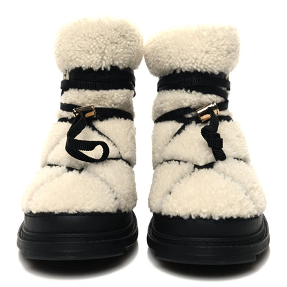 Chanel Shearling Nylon Grosgrain CC Ankle Snow Boots 40 Black 2 of 8