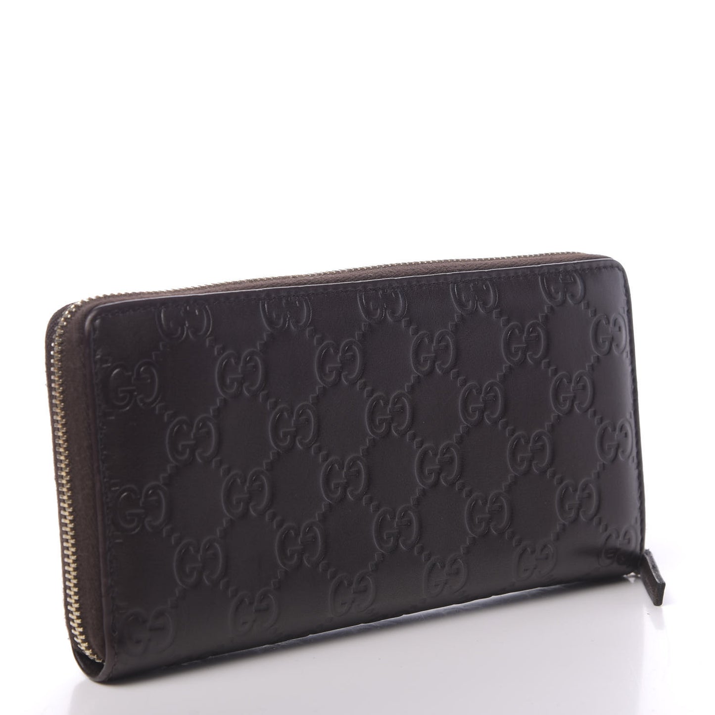 Guccissima Margaux Calfskin Metal Bar Zip Around Wallet Chocolate