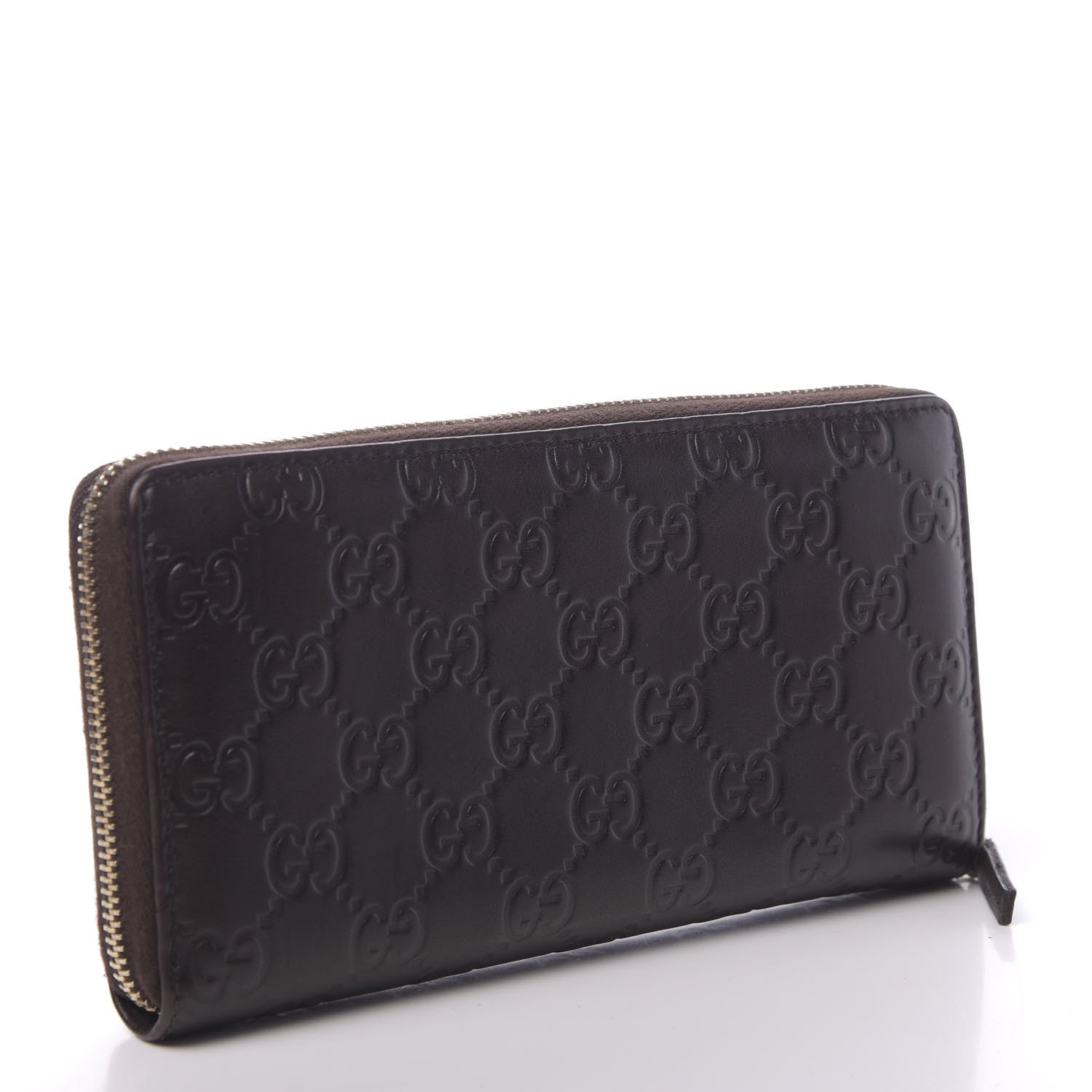 Gucci Guccissima Margaux Calfskin Metal Bar Zip Around Wallet Chocolate 3 of 9