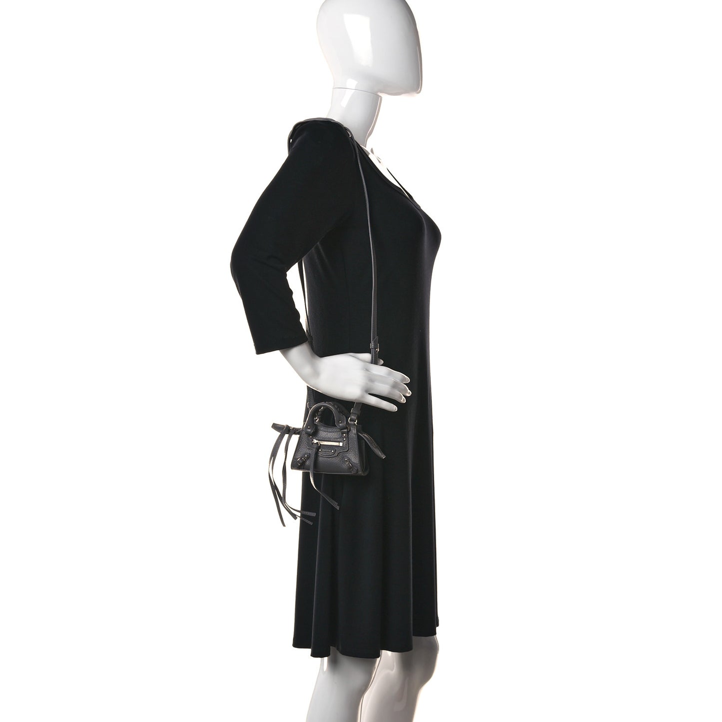 Grained Calfskin Neo Classic Silver Hardware Super Nano City Crossbody Dark Grey