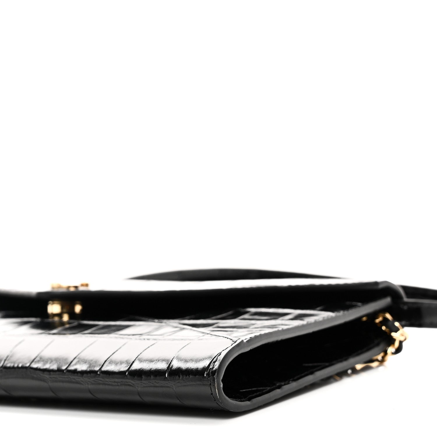Chanel Calfskin Crocodile Embossed Envelope Clutch With Strap Black 10 of 10