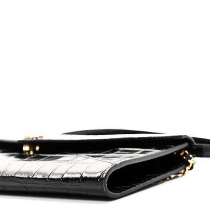 Chanel Calfskin Crocodile Embossed Envelope Clutch With Strap Black 10 of 10