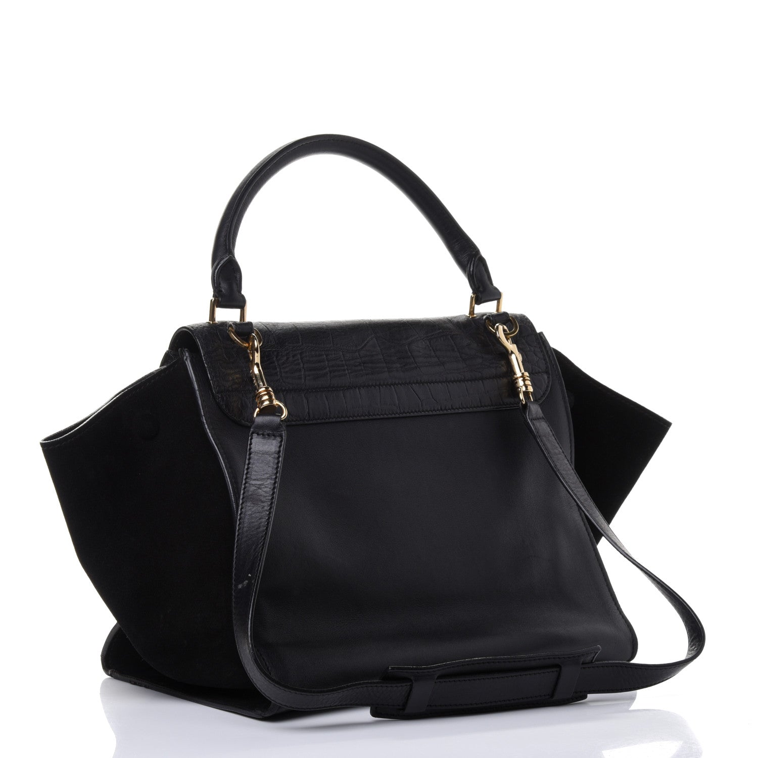 Celine Crocodile Embossed Calfskin Suede Medium Trapeze Black 2 of 4