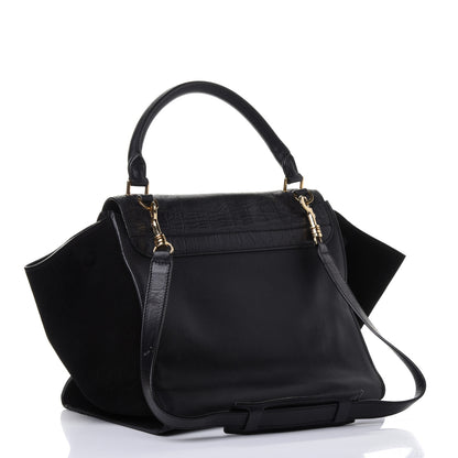 Celine Crocodile Embossed Calfskin Suede Medium Trapeze Black 2 of 4