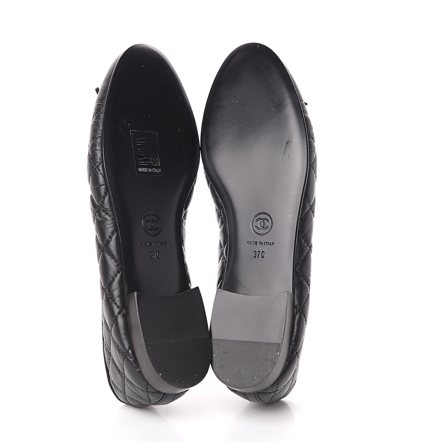 Aged Calfskin Quilted Cap Toe Ballerina Flats 37 Black