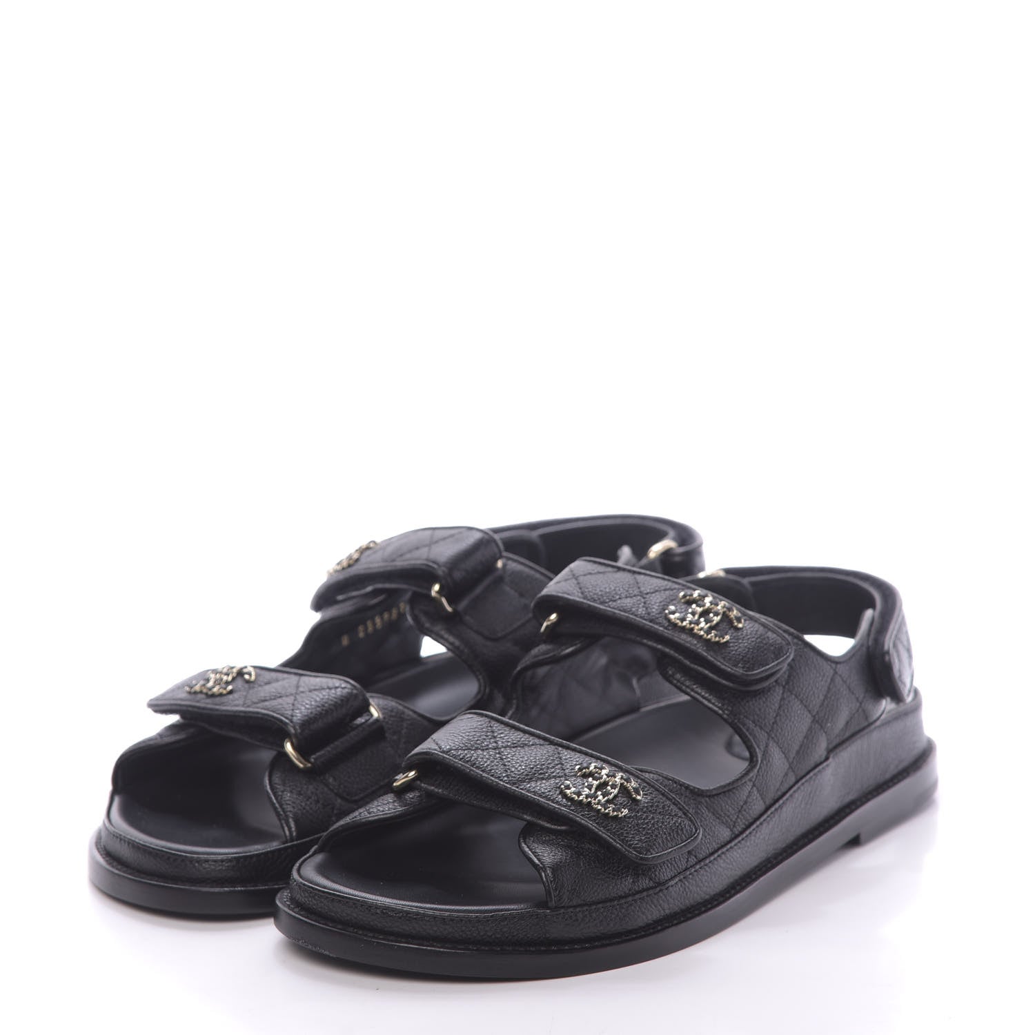 Chanel Grained Calfskin Velcro Dad Sandals 39.5 Black 2 of 13