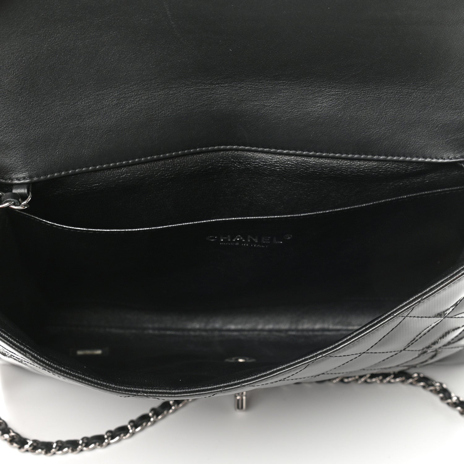 Chanel Striated Patent Quilted Clutch With Chain Flap Dark Grey 5 of 9