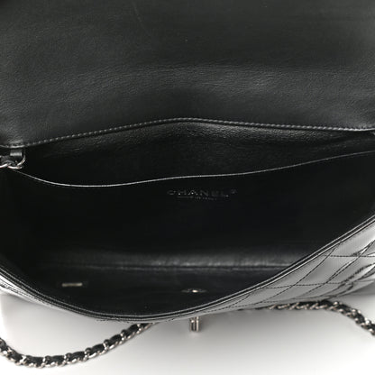 Chanel Striated Patent Quilted Clutch With Chain Flap Dark Grey 5 of 9