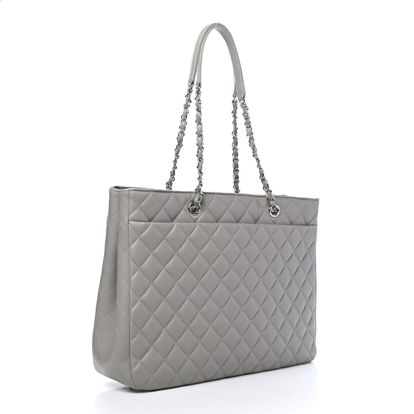 Calfskin Quilted Large Classic Shopping Tote Grey
