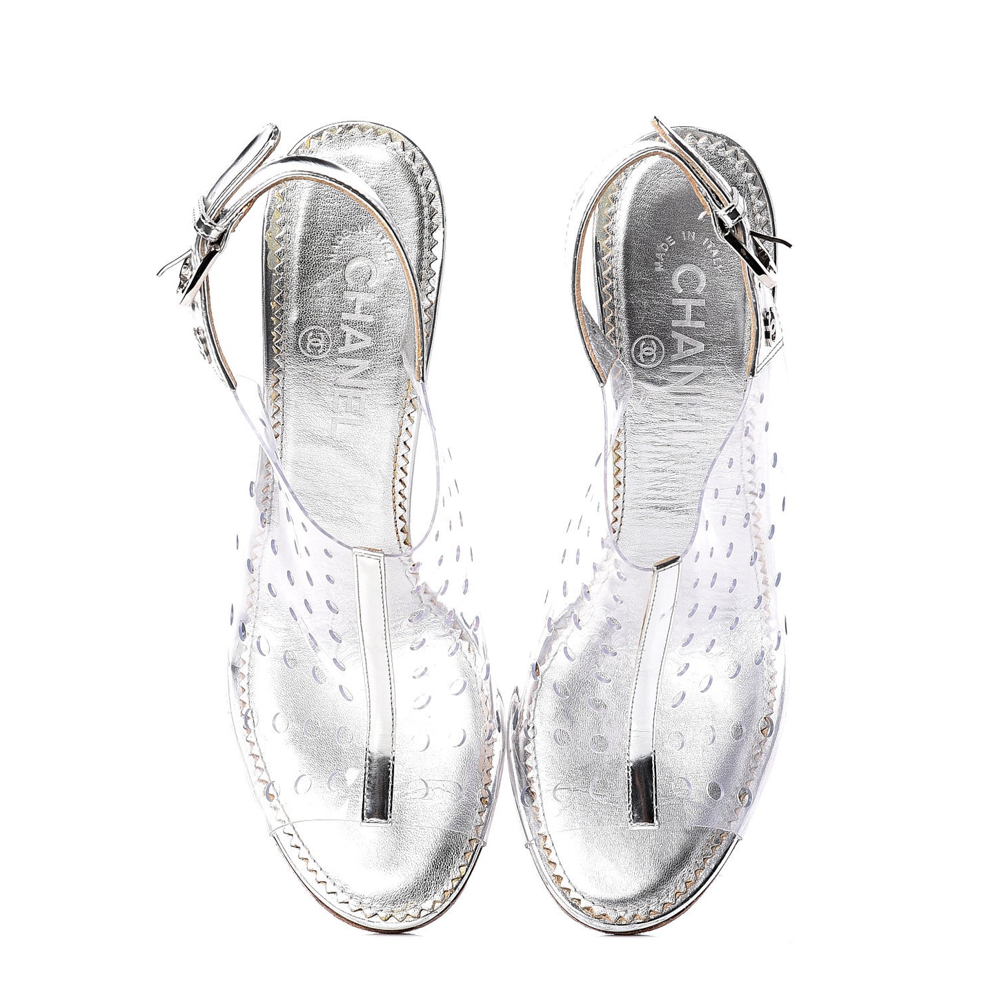 Calfskin PVC Peep Toe Sandals 39 Transparent Silver