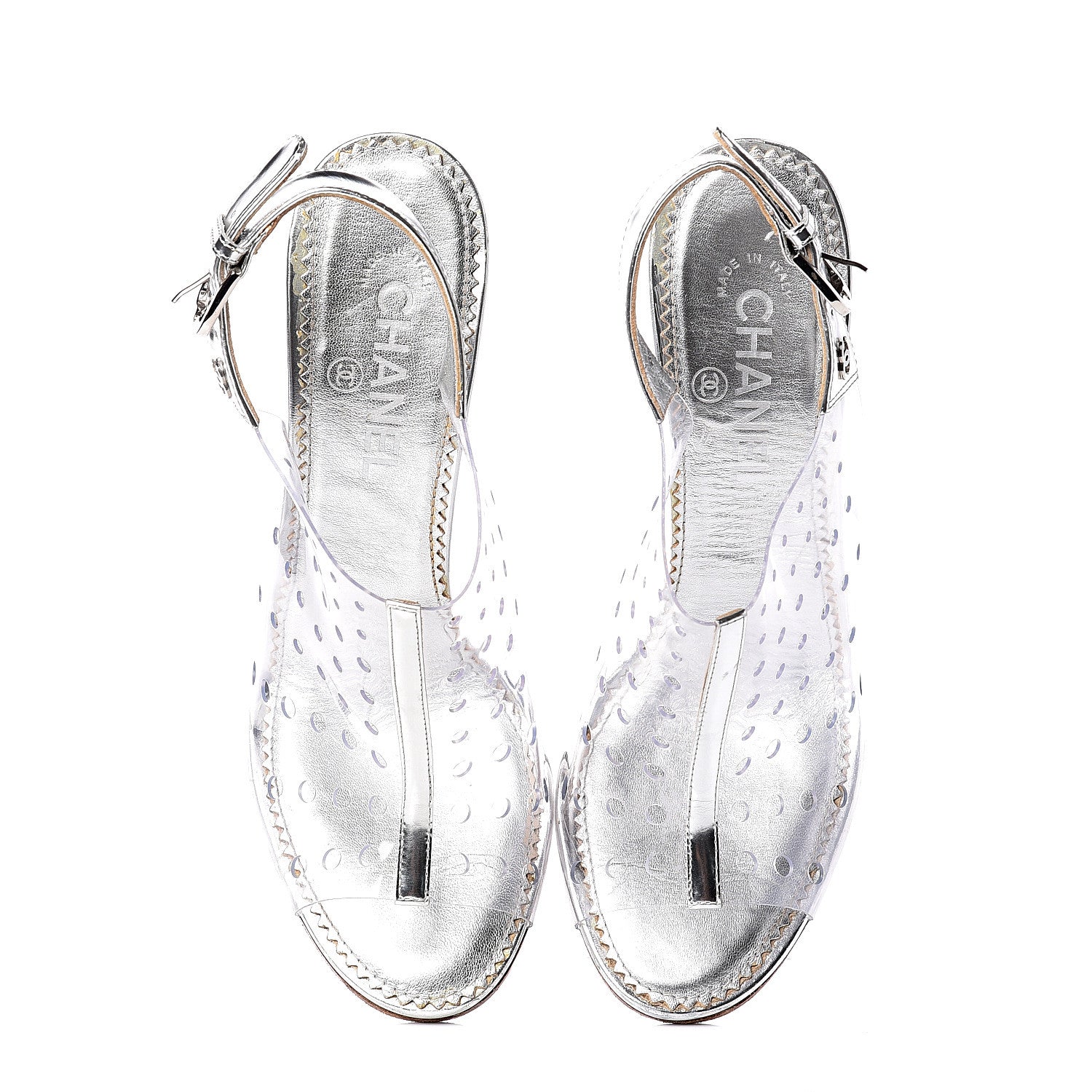 Chanel Calfskin PVC Peep Toe Sandals 39 Transparent Silver 5 of 9