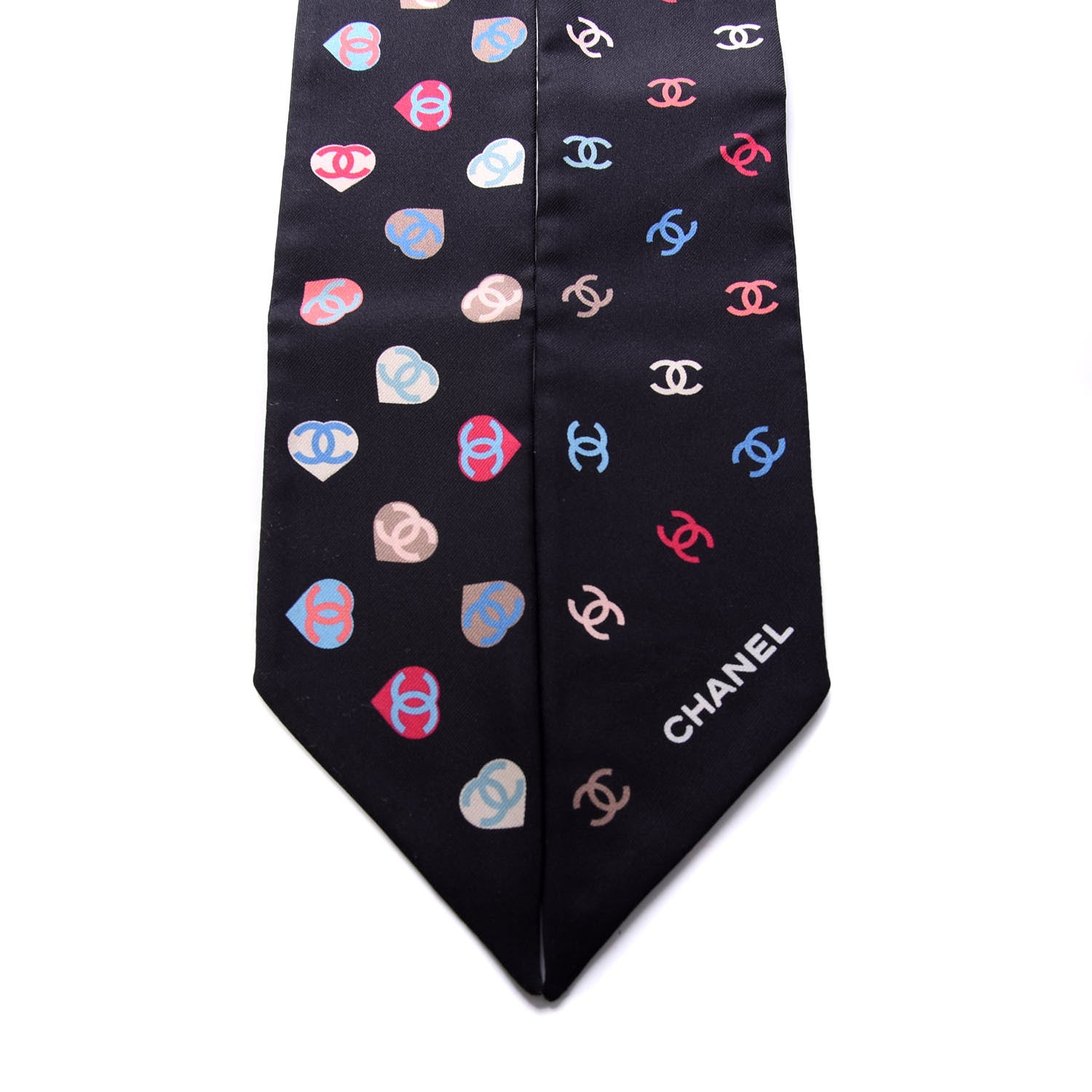 Chanel Silk Heart CC Slim Bandeau Scarf Black 2 of 3