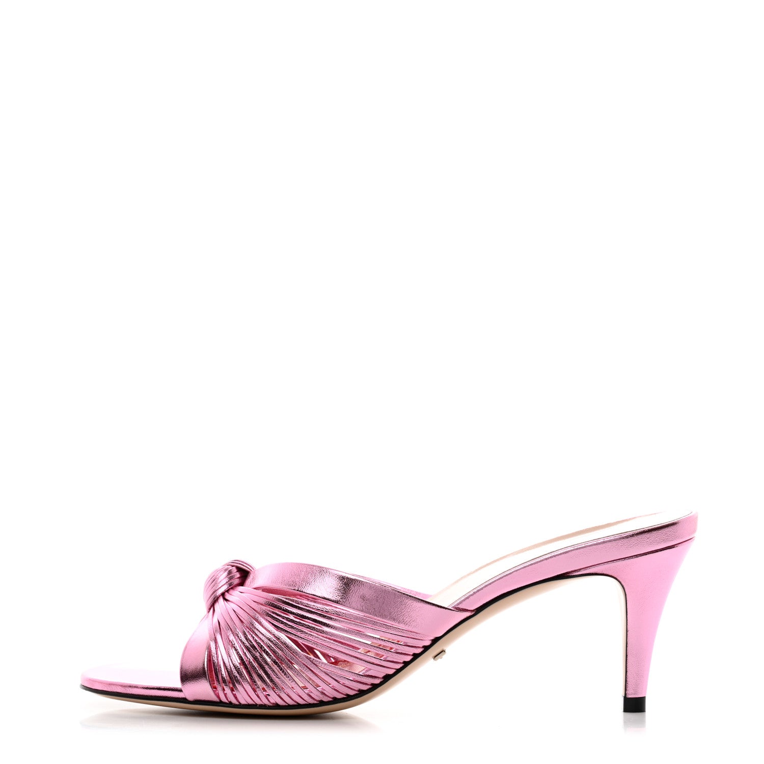 Gucci Metallic Nappa Crawford Knot Mid Heel Slide Sandals 37.5 Rosa 1 of 8