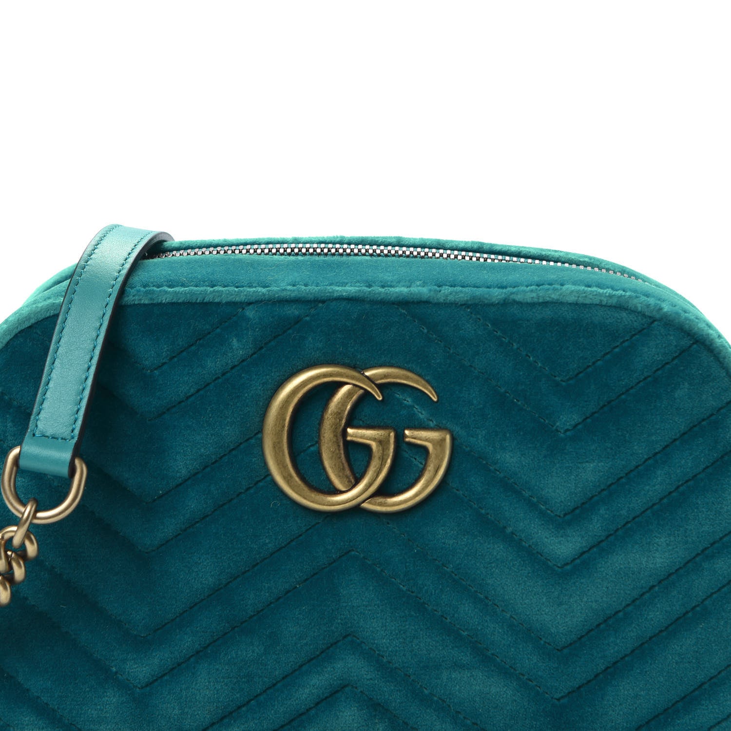 Gucci Velvet Matelasse Small GG Marmont Chain Shoulder Bag Pavone Cyan 9 of 9