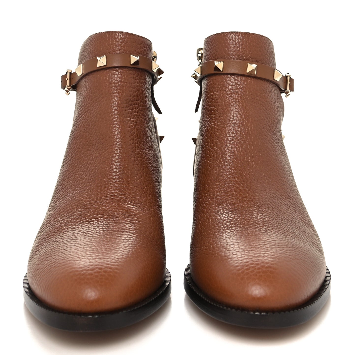 Grained Calfskin Rockstud Single Buckle 35mm Cowboy Ankle Boots 41 Tobacco