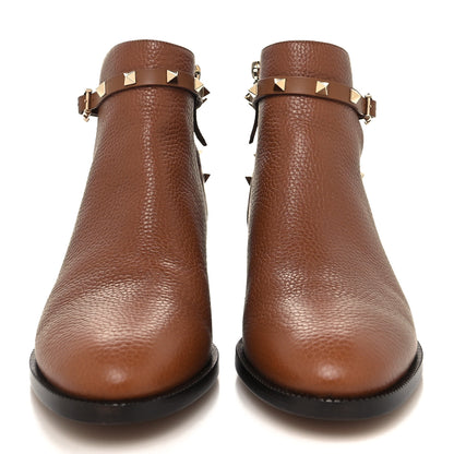 Valentino Garavani Grained Calfskin Rockstud Single Buckle 35mm Cowboy Ankle Boots 41 Tobacco 2 of 8