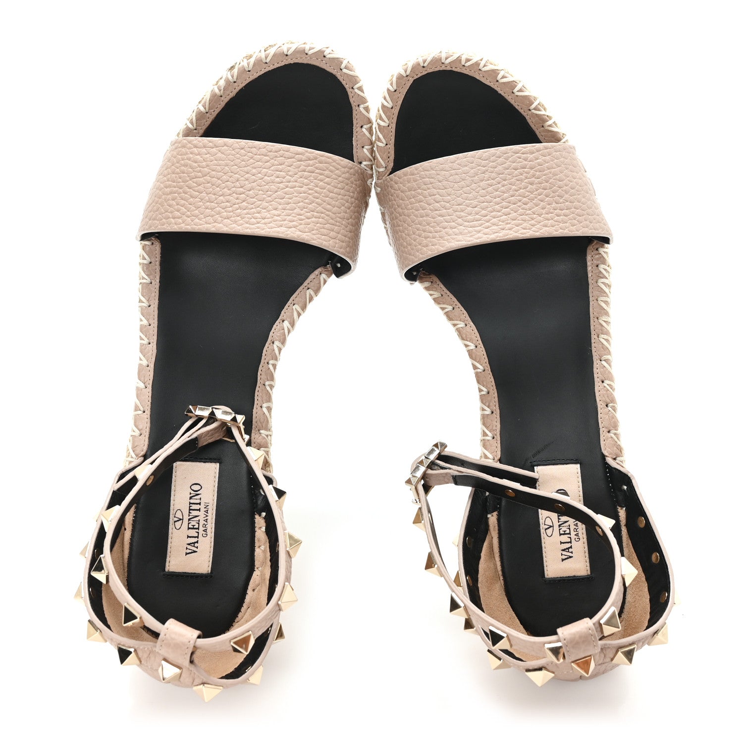 Valentino Garavani Grained Calfskin Rockstud Ankle Strap Espadrille 15/105mm Wedge Sandals 40 Poudre Natural 2 of 10