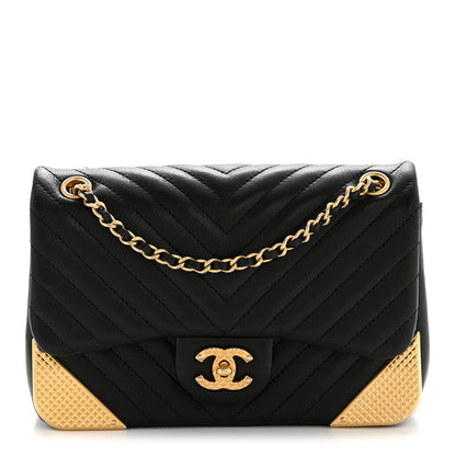 Chanel Calfskin Chevron Quilted Mini Rock The Corner Flap Black 1 of 13