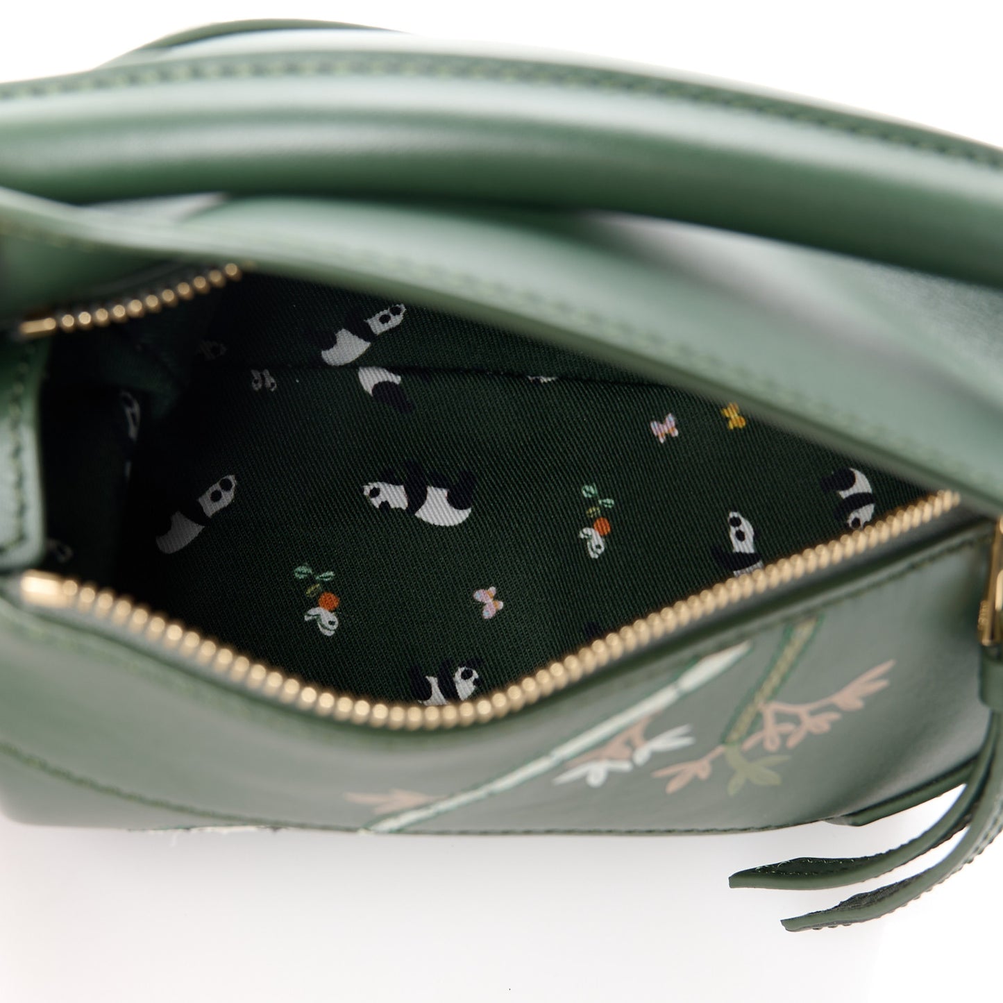 X SUNA FUJITA Satin Calfskin Mini Pandas Puzzle Edge Bag Bottle Green