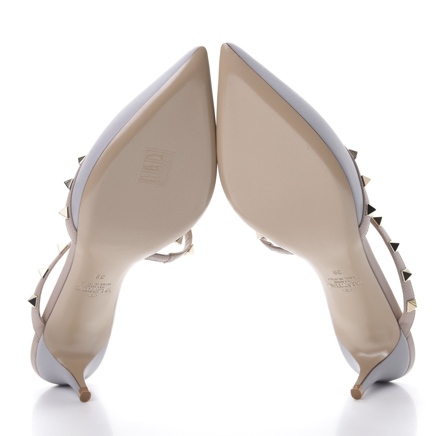 Valentino Garavani Calfskin Nappa Rockstud Cross Strap 50mm Mules 39 Pastel Grey Poudre 5 of 12