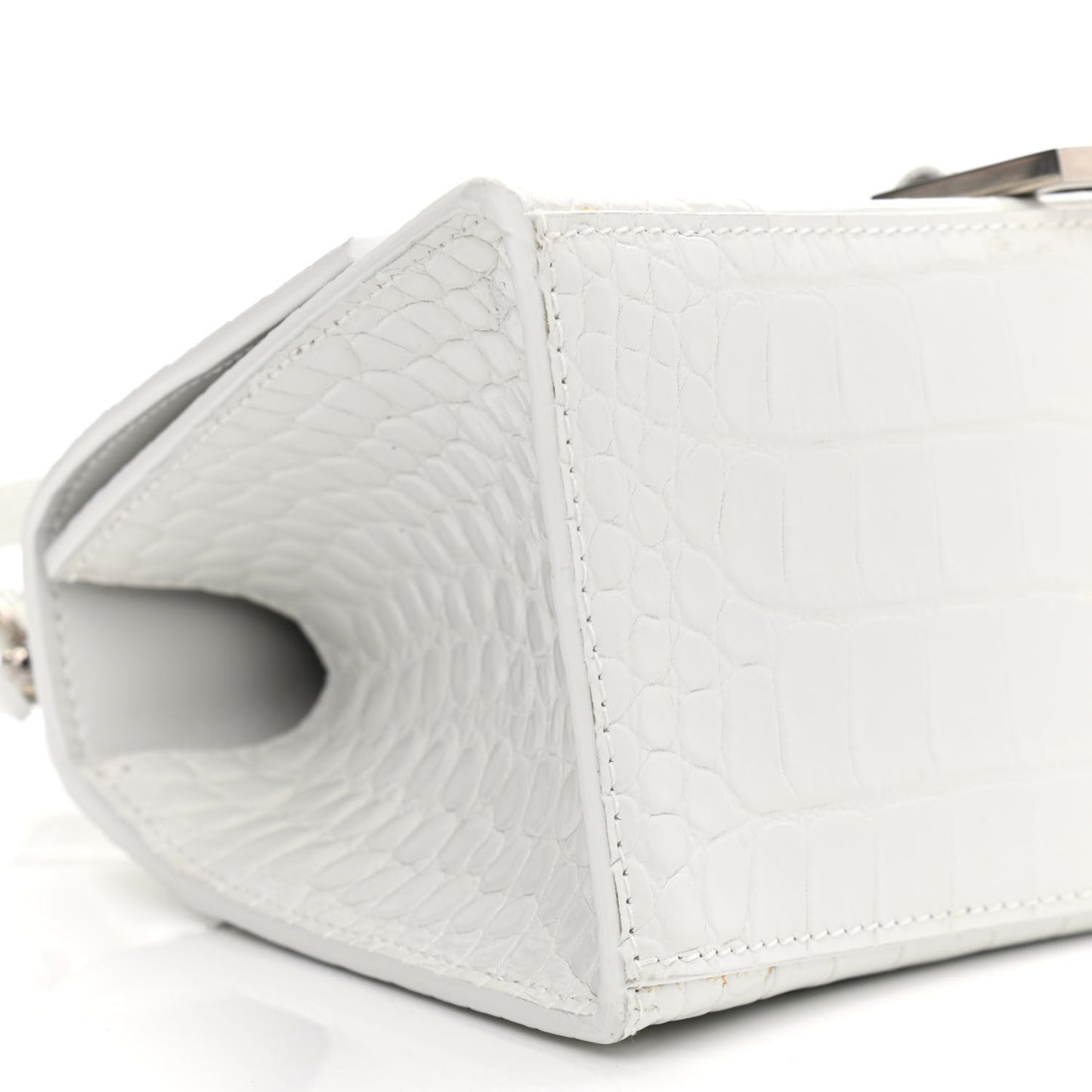 Calfskin Crocodile Embossed Small Hourglass Top Handle Bag White