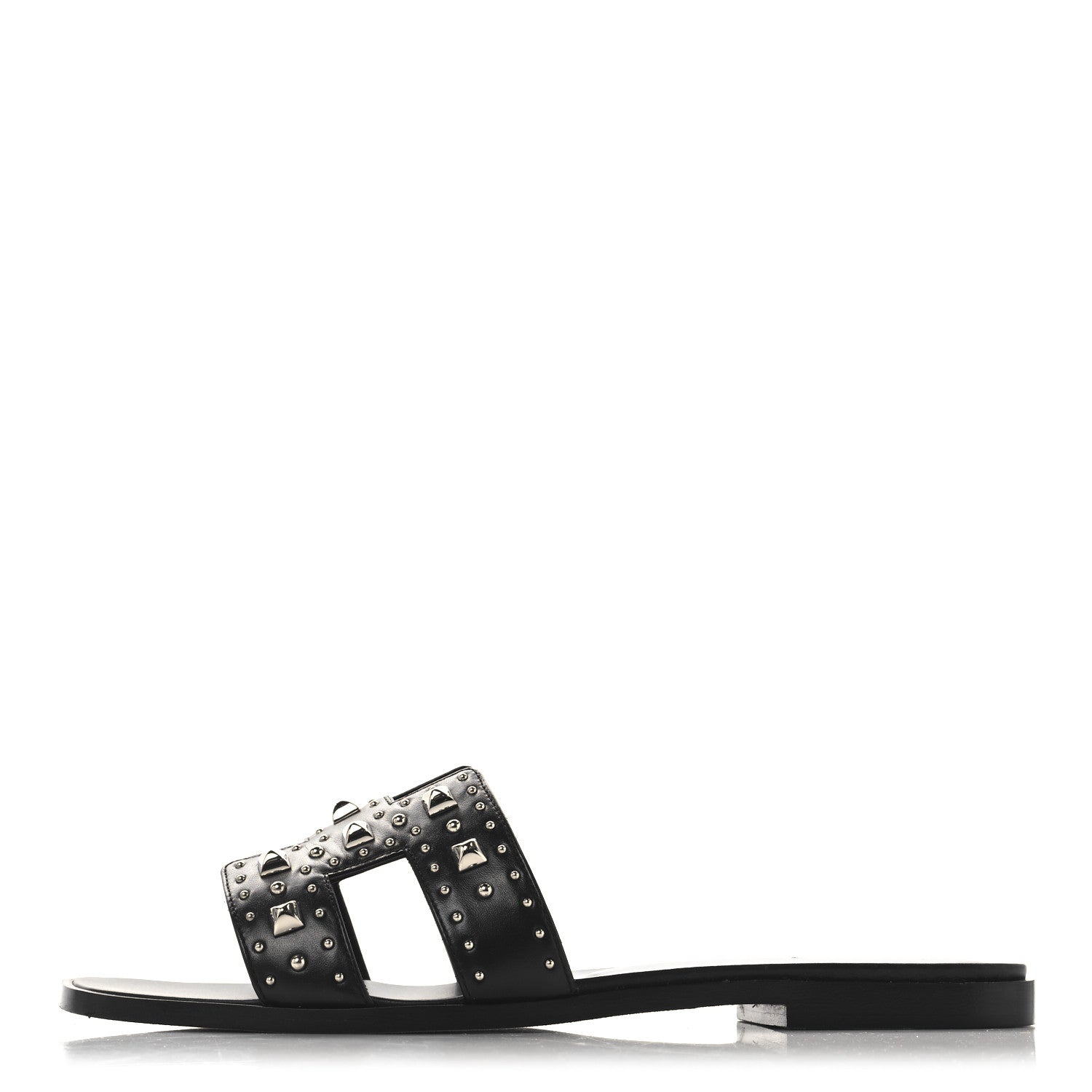 Hermes Calfskin Studded Oran Sandals 40 Black 1 of 10