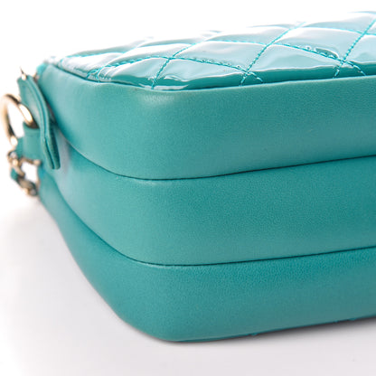 Chanel Patent Quilted Crown CC Double Zip Bag Blue 10 of 11