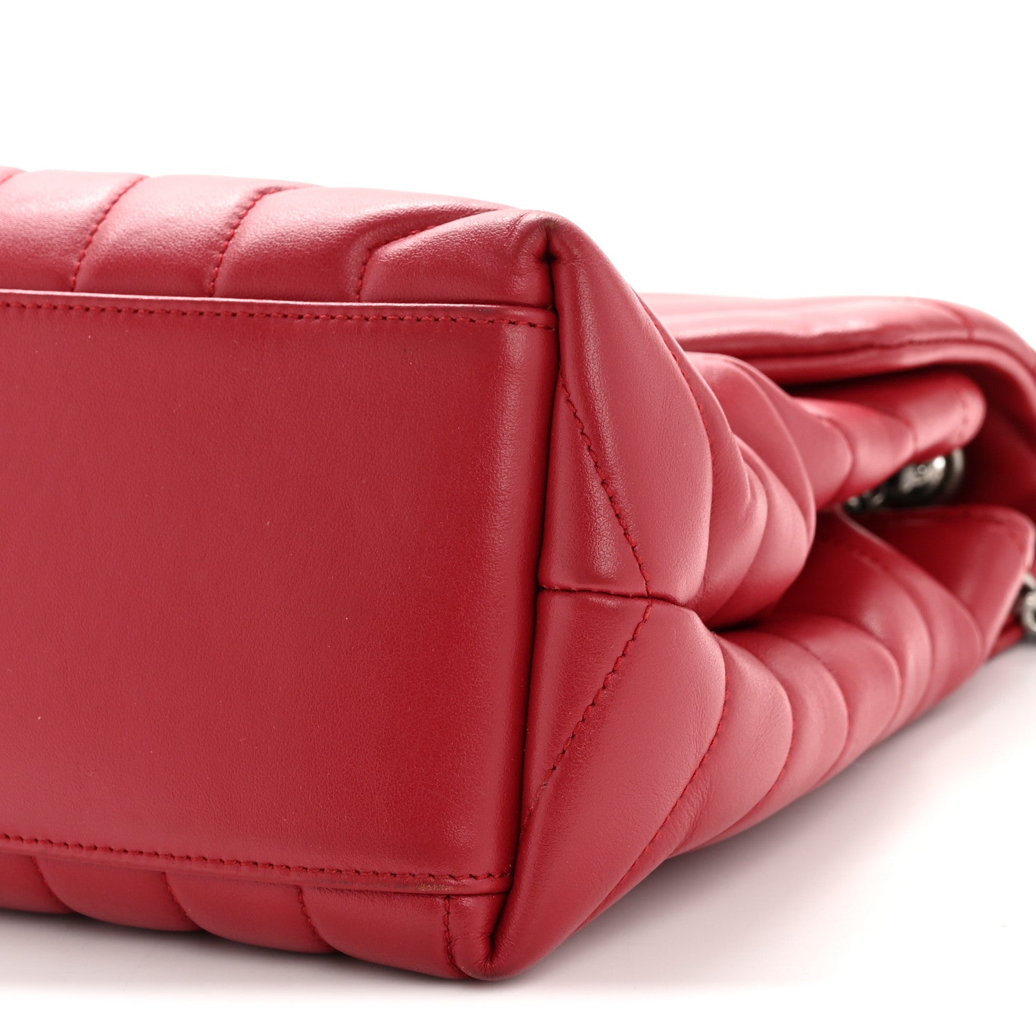 Saint Laurent Calfskin Y Quilted Monogram Medium Loulou Chain Satchel Lipstick Red 10 of 14