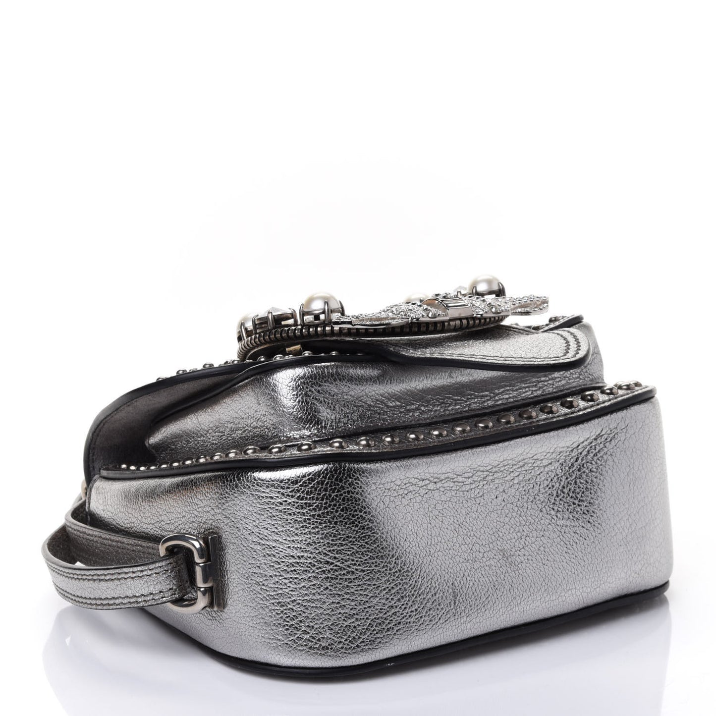 Goatskin Madras Soft Calfskin Crystal Embellished Dahlia Shoulder Bag Chrome