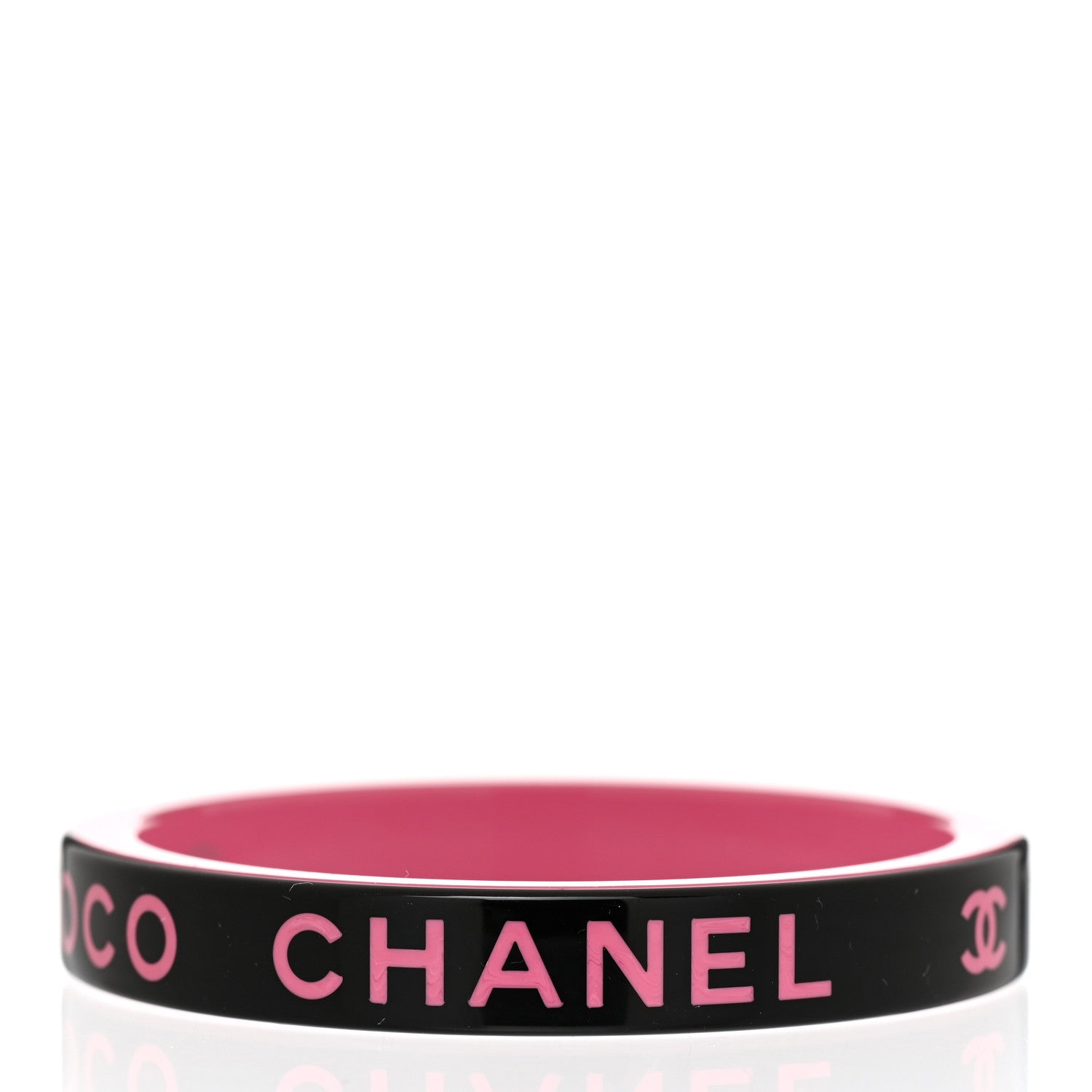 Chanel Resin Logo Bangle Bracelet Pink Black 4 of 5