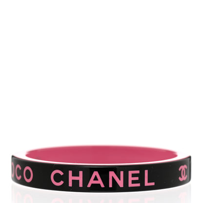 Chanel Resin Logo Bangle Bracelet Pink Black 4 of 5