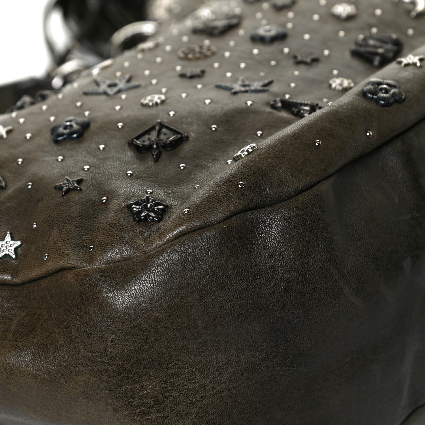 Calfskin Studded Sky Hobo Dark Green