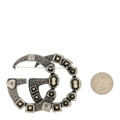 Gucci Metal Crystal Double G Brooch Silver 2 of 3