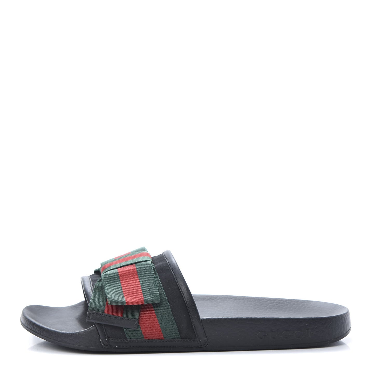 Satin Web Bow Slide Sandals 40 Black