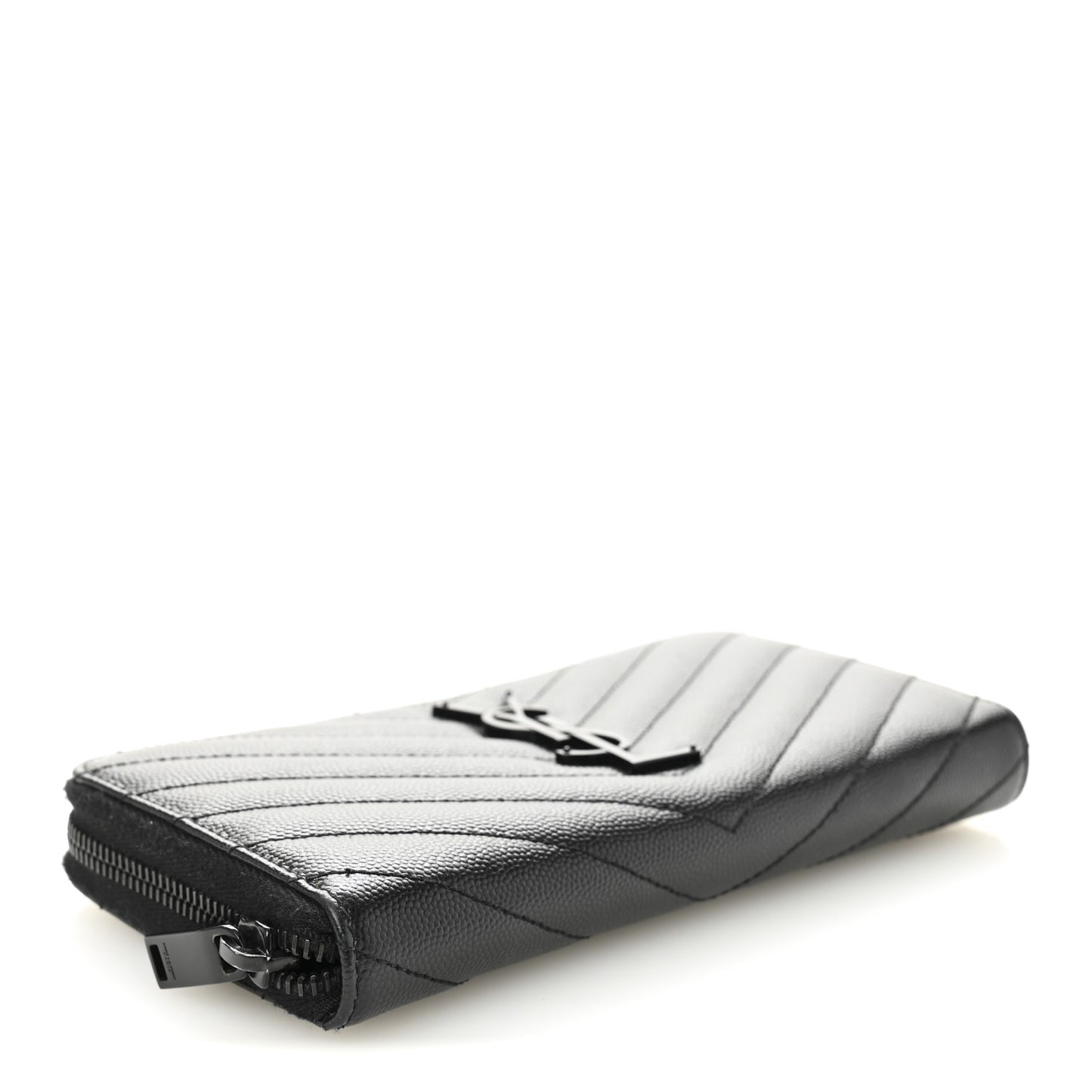 Grain De Poudre Matelasse Chevron Monogram Monochrome Zip Around Wallet Black