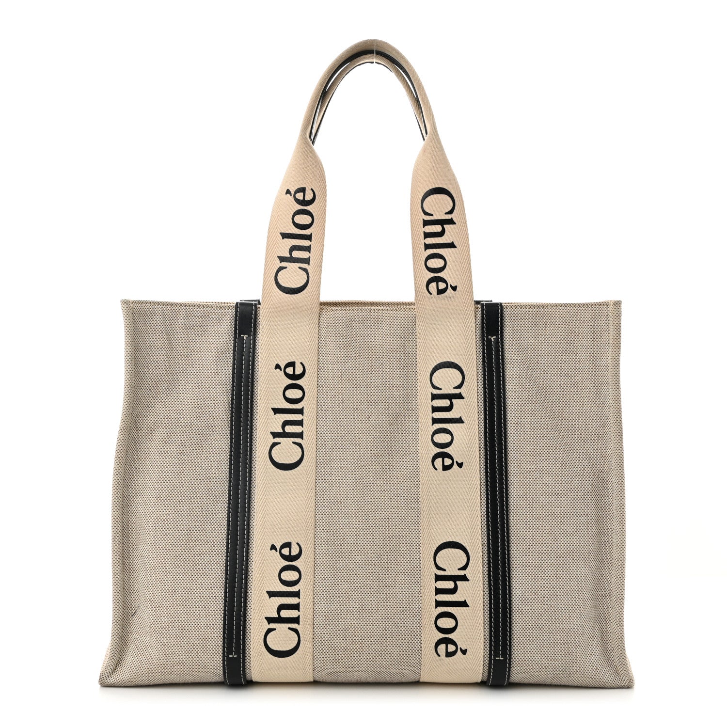 Chloe Cotton Calfskin Large Woody Ribbon Tote White Blue 1 of 11