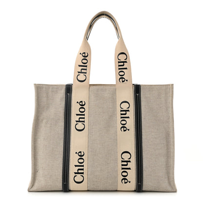 Chloe Cotton Calfskin Large Woody Ribbon Tote White Blue 1 of 11