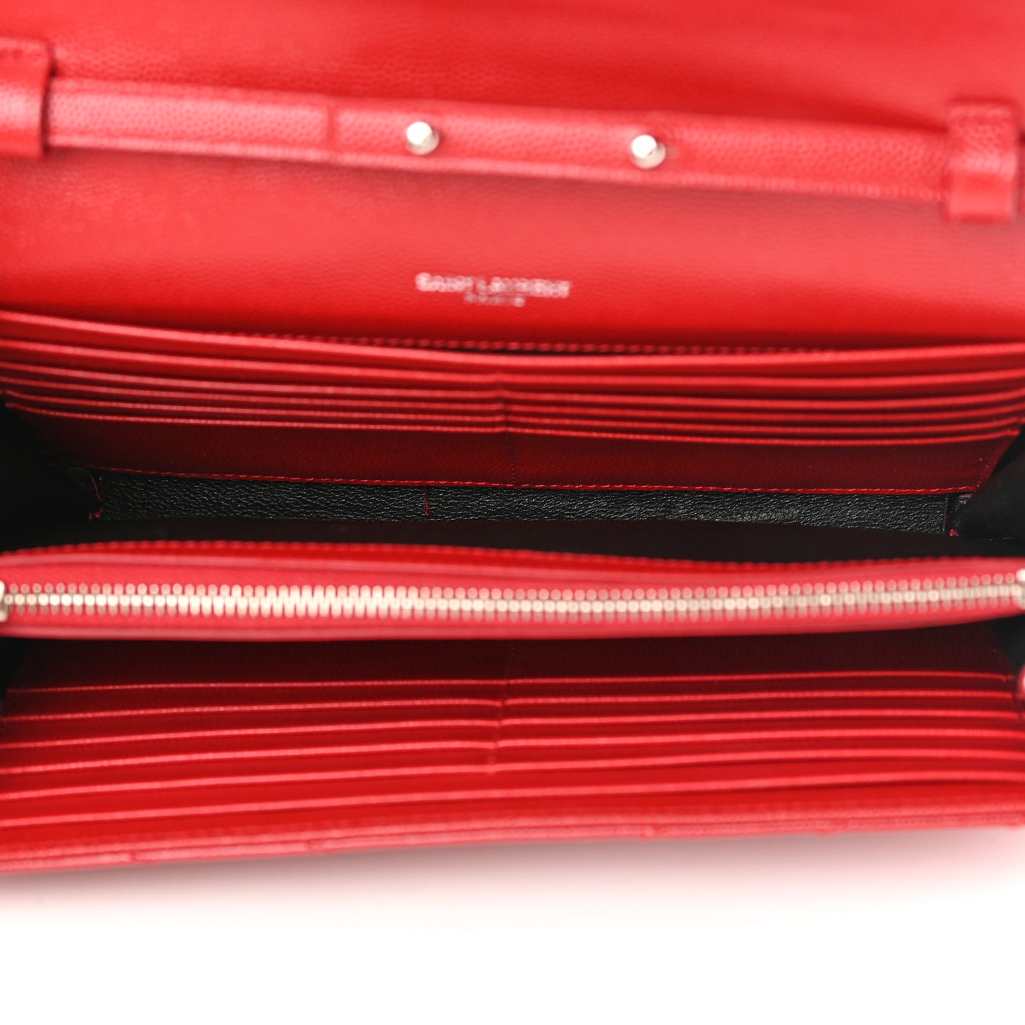 Grain De Poudre Matelasse Chevron Monogram Chain Wallet Red