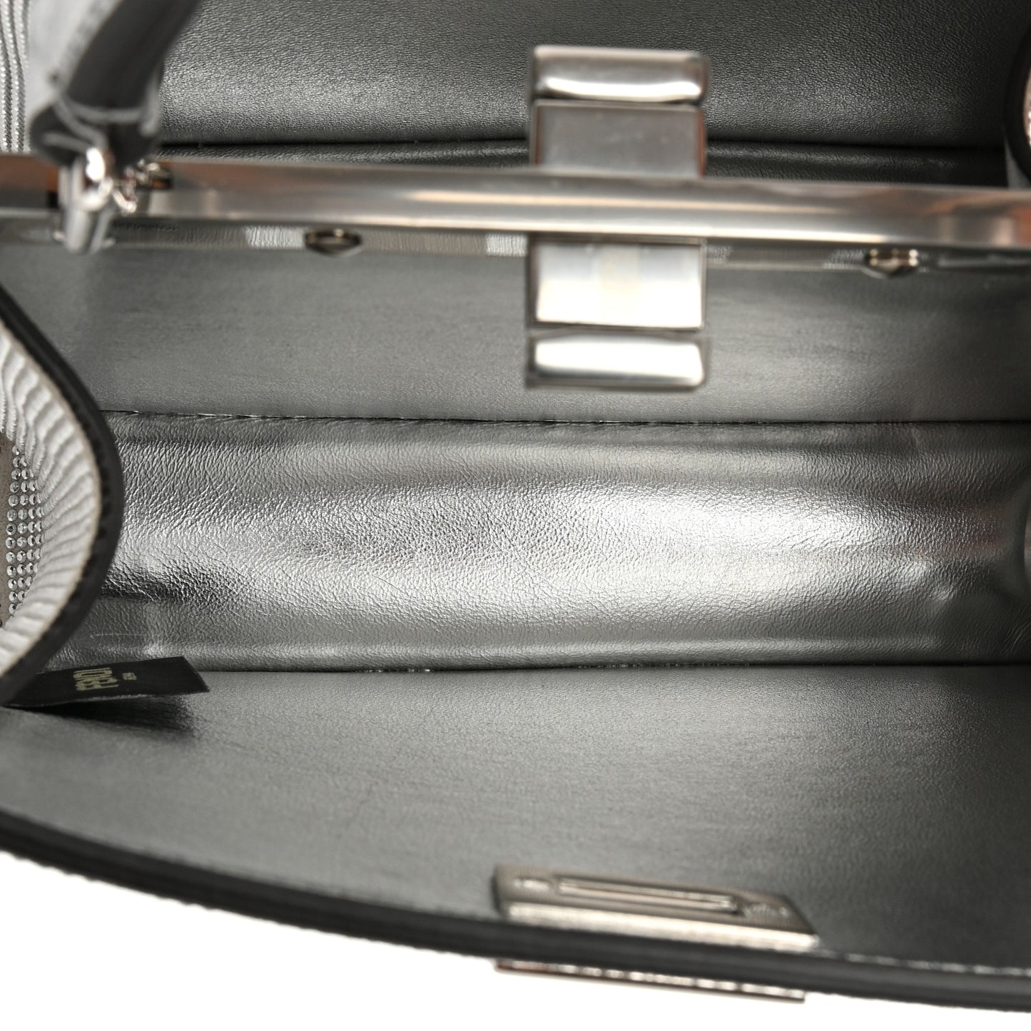Crystal Vitello Laminato FF Petite Peekaboo I SEE U Satchel Crystal Argento