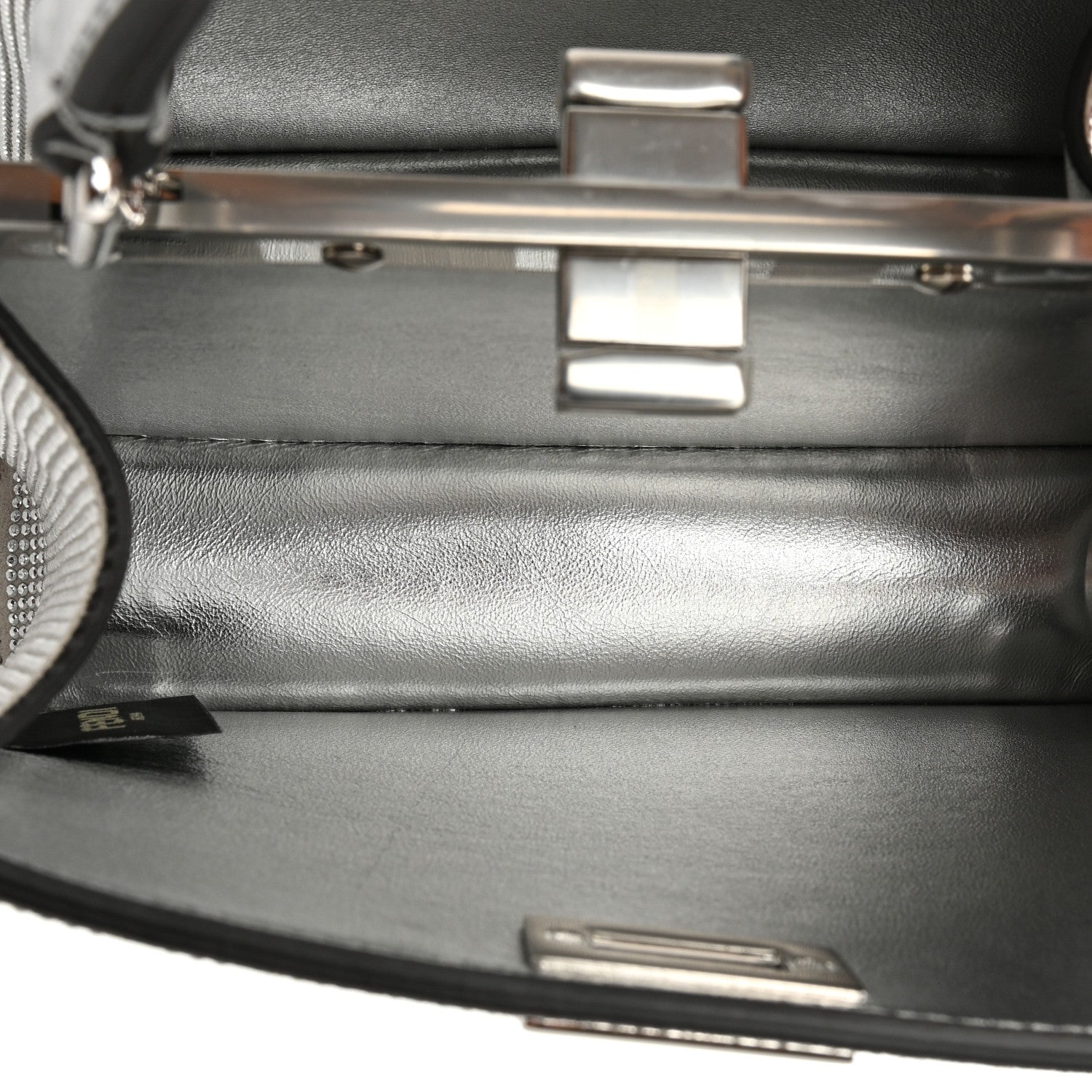 Fendi Crystal Vitello Laminato FF Petite Peekaboo I SEE U Satchel Crystal Argento 5 of 14